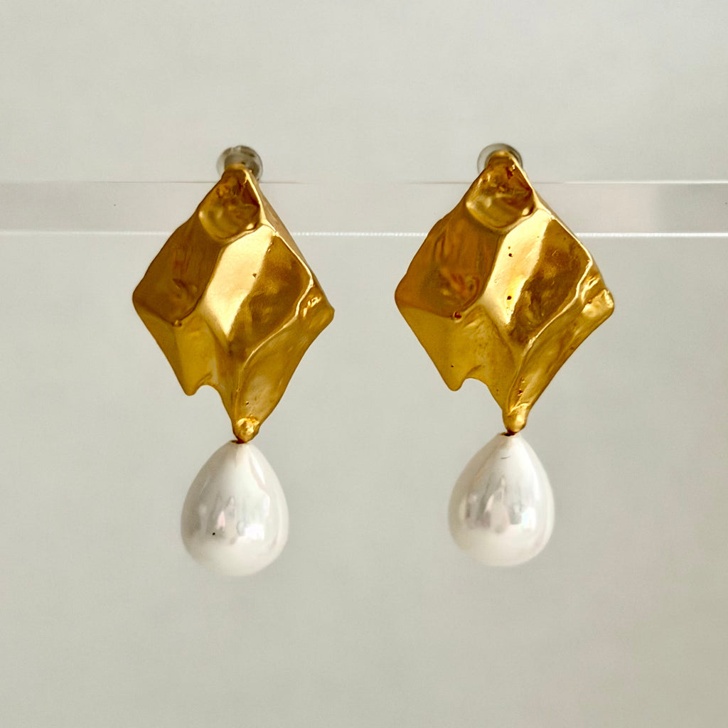 Golden Petal Pearl Earrings