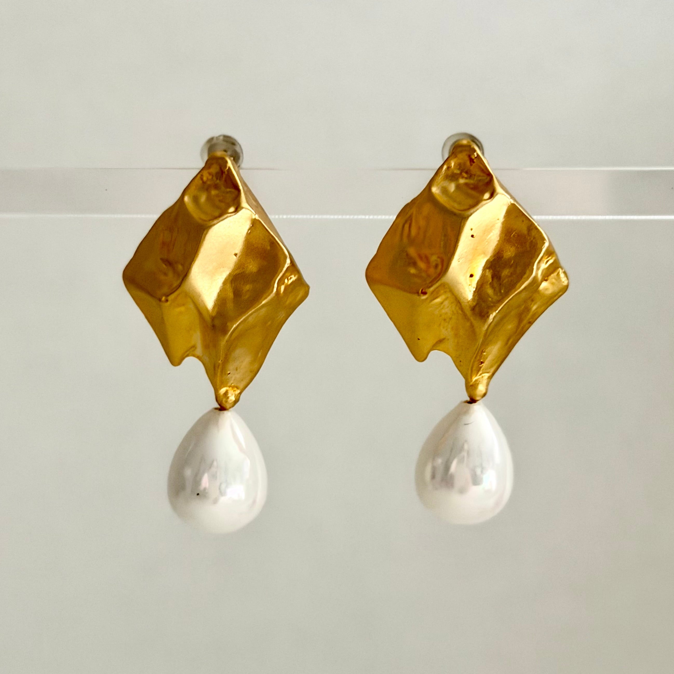 Golden Petal Pearl Earrings