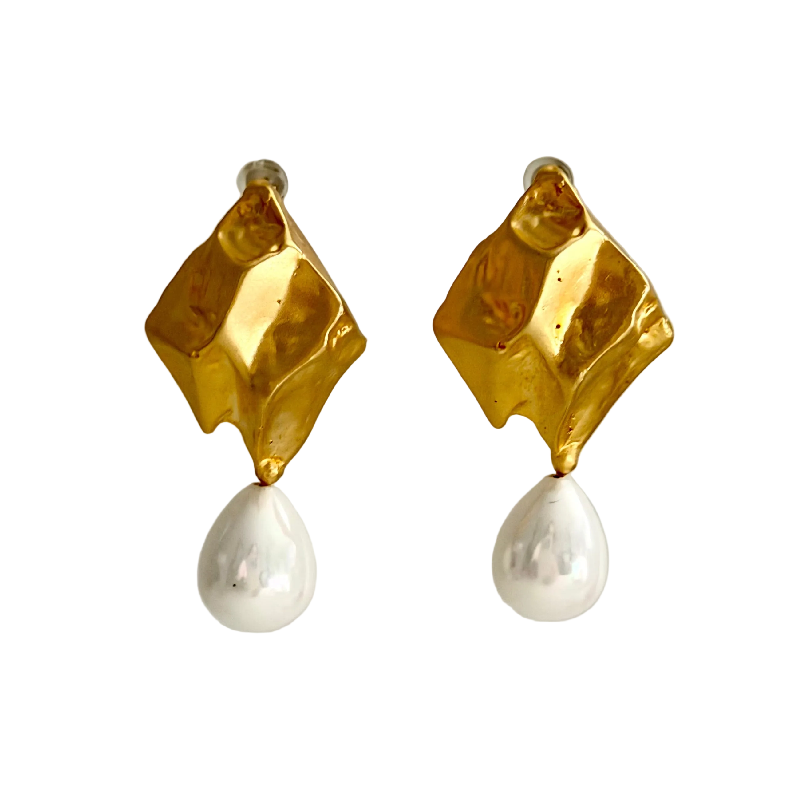 Golden Petal Pearl Earrings